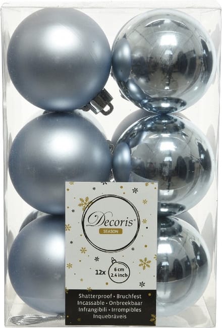 Decoris kerstballen - 12x st - grijsblauw - D6 cm - kunststof - mat/glans - kerstversiering