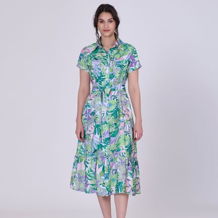 Tropische print MIDI -shirtjurk
