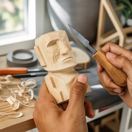 MikaMax Moai Carving Kit - Complete DIY Houtsnijset met Kwaliteitsmes - Maak je Eigen Moai Beeld