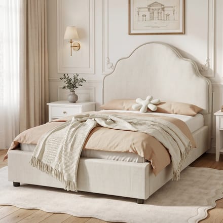 PHOEBE CAT Kinderbed - 90 x 200 cm - Gestoffeerd hoofdeinde - Linnen - Beige