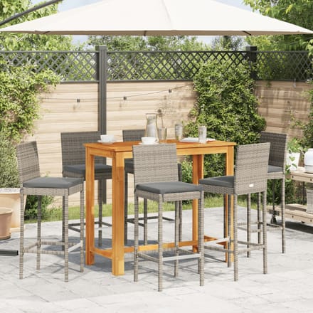 vidaXL - 7-delige - Tuinbarset - massief - acaciahout - en - poly - rattan - grijs