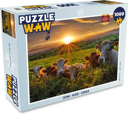 Puzzel Zon - Koe - Gras - Legpuzzel - Puzzel 1000 stukjes volwassenen