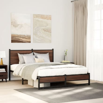 vidaXL - Bedframe - zonder - matras - metaal - bruin - eikenkleurig - 150x200 - cm