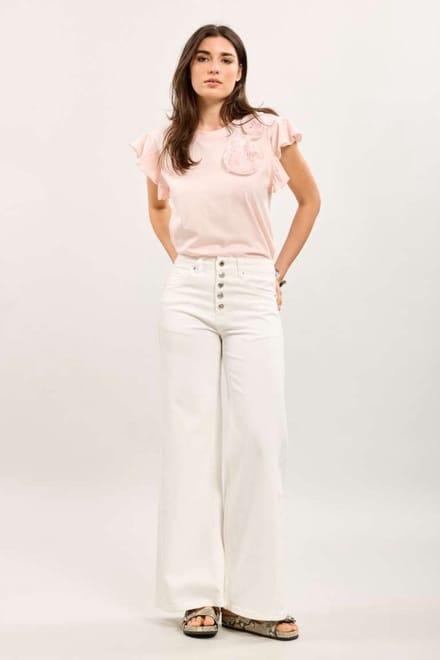 Toxik3 - 5 Button wide leg gebroken wit