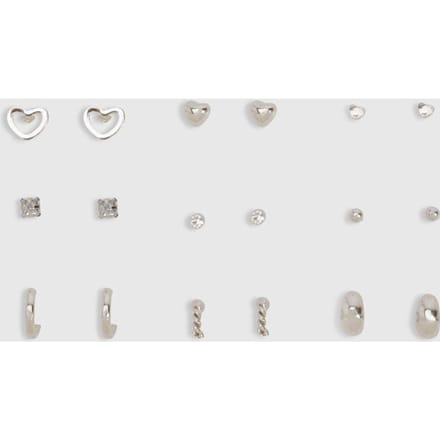 boohoo Dames Zilveren stud oorbel 9-pack
