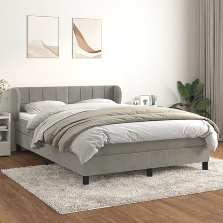 vidaXL - Boxspring - met - matras - fluweel - lichtgrijs - 140x200 - cm