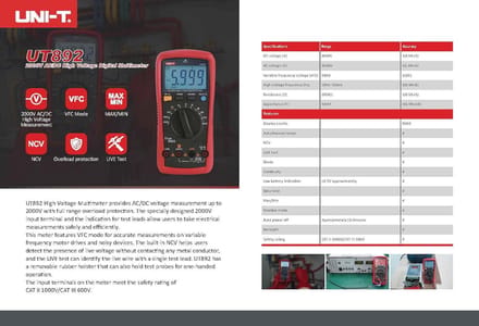 Hoogspanningsmultimeter AC/DC 2000 V met VFC-modus en NCV-functie