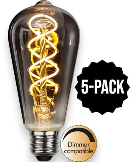 5-Pack | Druppel-Edison lamp - E27 - 2W - Super Warm Wit <2200K - Dimbaar - Filament - Rookglas