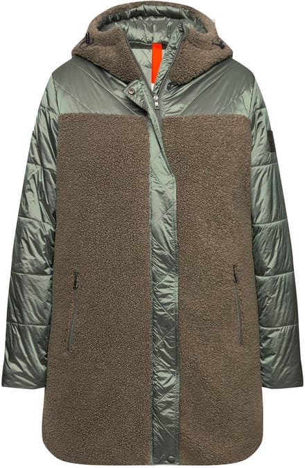 Ulla Popken - Dames - Jasje stiksel/teddyfleece capuchon ritszakken - Kaki - Maat 46+