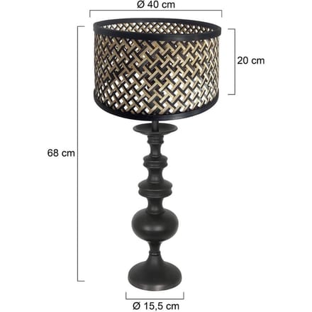 Tafellamp Lyons 3749ZW Zwart met naturel bamboe kap en snoer schakelaar - Trendy ontwerp van Anne Light voor binnen gebruik