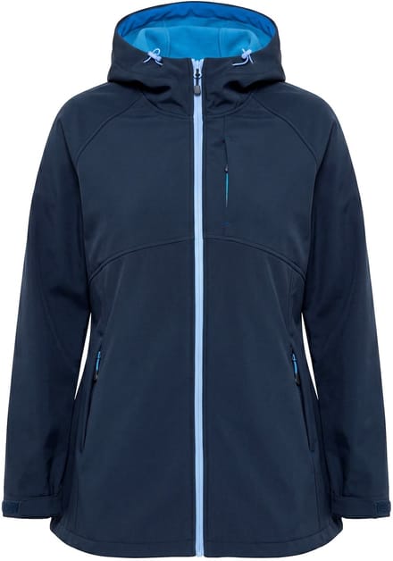 Ulla Popken - Dames - Softshelljas capuchon ritszakken klittenband - Marine - Maat 46+