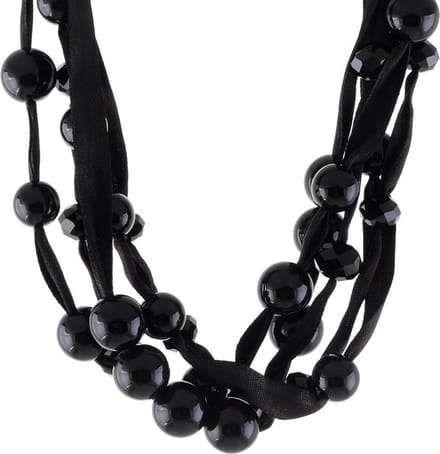 Behave® Ketting Zwart Lint - Met Kralen - 46 cm