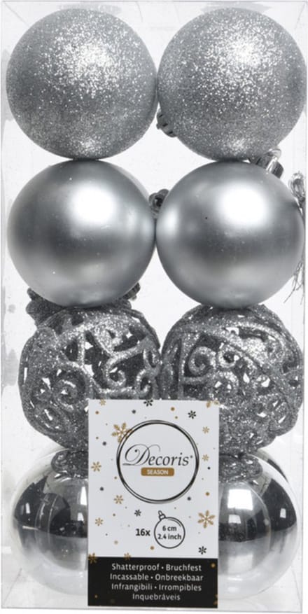 Decoris Kerstballen - 16x st - zilver - D6 cm - kunststof - kerstversiering
