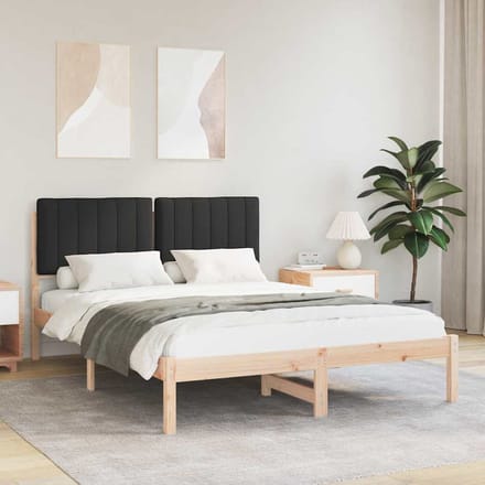 vidaXL - Bedframe - met - Gevoerde - Hoofdbord - Zwart - 135 - x - 190 - cm