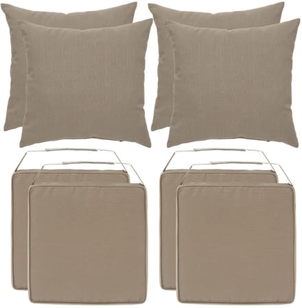 Hesperide 4x stoelkussen + 4x sierkussen - lichtbruin - polyester - uv/waterbestendig