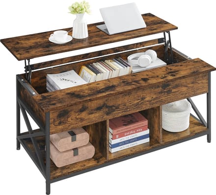 VASAGLE - Salontafel - Bijzettafel - Verstelbaar Blad - Open en Verborgen Opbergruimte - X-frame Design