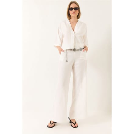 V-hals Tuniek en Wijde Pantalon Twee-Delige Set