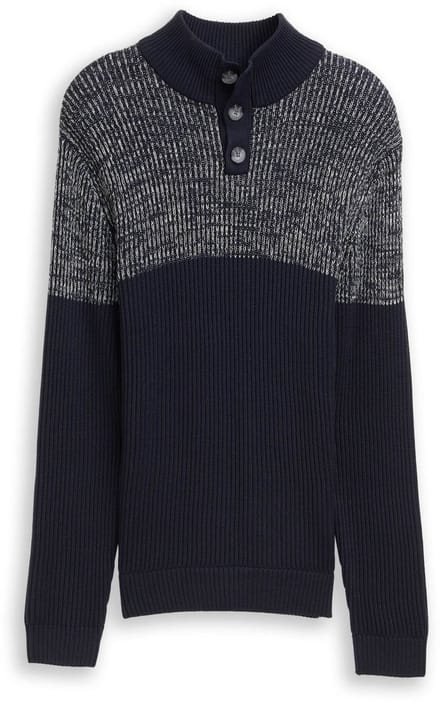 Tom Tailor - Troyer gebreide trui met knoopsluiting - Maat XL - offwhite navy plated mouline