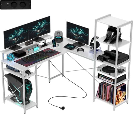 HOMCOM L-vormig Computerbureau Spaanplaat, metaal 137L x 140B x 139,5H cm Wit