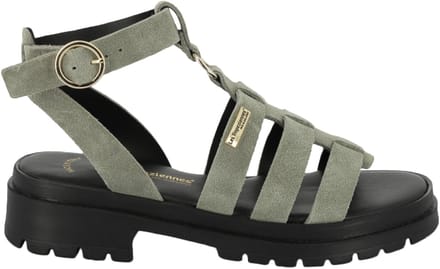 Tobosued platte leren sandalen