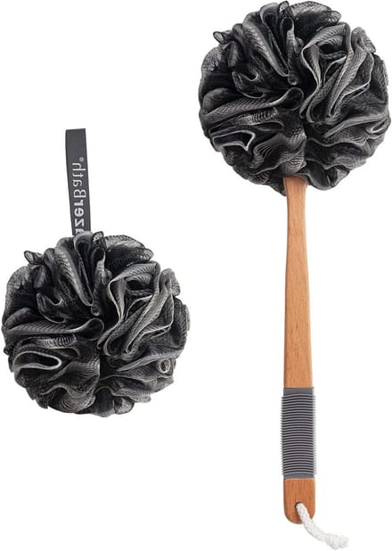 Douchespons Rugschrobber - Bad Spons - Lichaam Reinigen - Extra Lange Handgreep - 42 cm - Zwart
