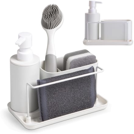 By shayne - Gootsteen-organizer - Multifunctionele opberghulp - Compact modern design - Mat wit - Ingebouwde zeepdispenser - Voor afwasbenodigdheden