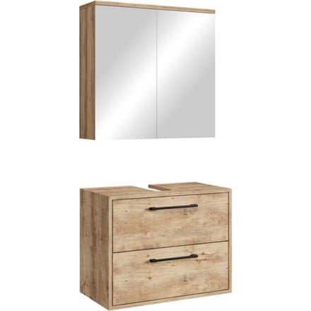 Badplaats Wastafelkast Set Florence 60 x 35 cm – Kastanje Eiken – Badmeubel met Spiegelkast