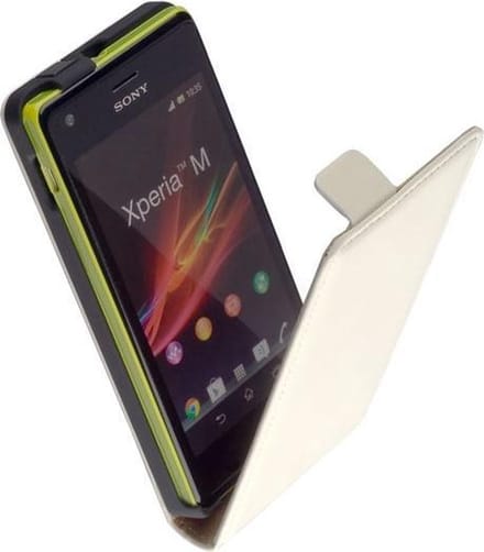 LELYCASE Premium Flip Case Lederen Cover Bescherm  Hoesje Sony Xperia M Wit
