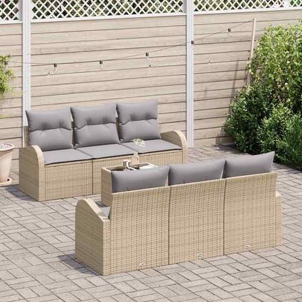 vidaXL - Tuinbank - Set - 7 - st - Beige - poly - rattan