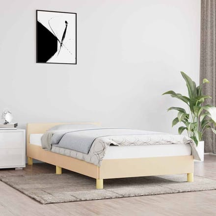 vidaXL - Bedframe - met - hoofdeinde - zonder - matras - 90x190 - cm - stof - crème