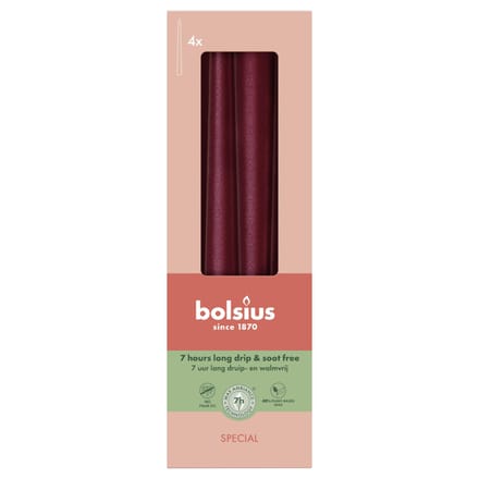 Bolsius - Gotische Kaarsen - Metallic Rood - 245/24 Doos van 4