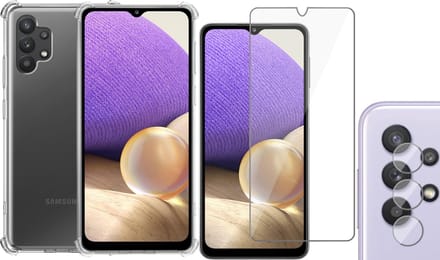 Hoesje geschikt voor Samsung Galaxy A32 5G - Screenprotector Glas & Camera Screen Protector - Transparant Shock Case
