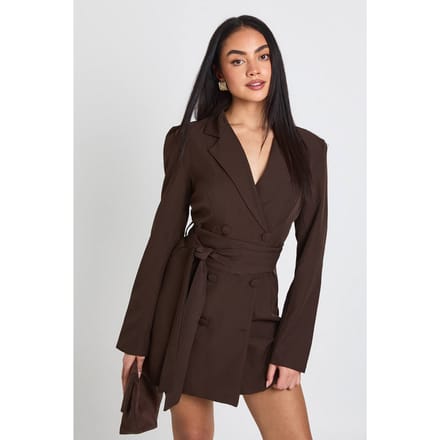 boohoo Dames Obi Strikceintuur Getailleerde Blazer Jurk | Espresso | Maat: 36