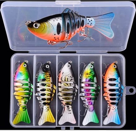 Kunstaas set - 5 Swimbaits - 16 gram - 10 cm - Roofvissen - Snoek - Snoekbaars - in handige afsluitbare opbergbox