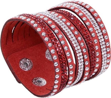 Fako Bijoux® - Armband - Breed - Strass - Rood