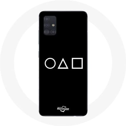 Coque pour samsung galaxy A71 Squid Game logo symboles cercle carre triangle Fond Noir