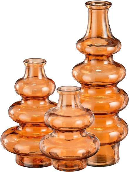 Bloemenvaas Sira - 3x - transparant glas - oranje - 3 maten - vaas - sierlijk model