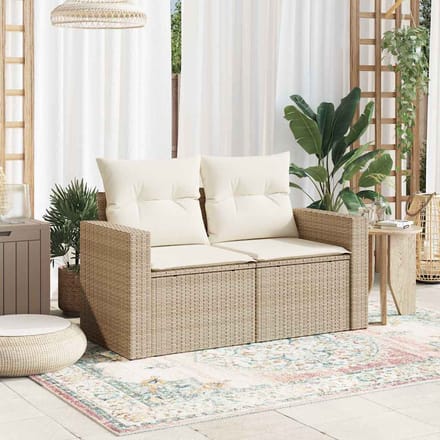 vidaXL - Tuinbank - 2-zits - met - kussens - poly - rattan - beige