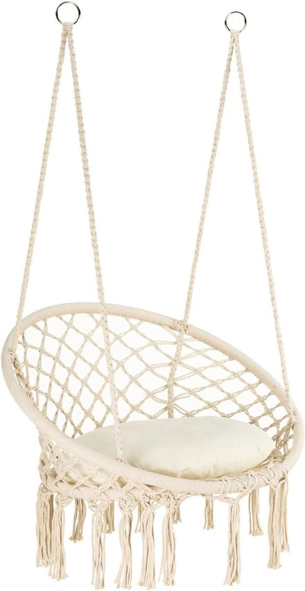 Hangstoel Macramé - Schommelstoel Zetel - Ontspannen Buiten - Handgemaakt Design - 150 kg - Beige