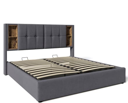 COVREO Bedframe 160x200 cm grijs met opbergruimte en laden, met matras