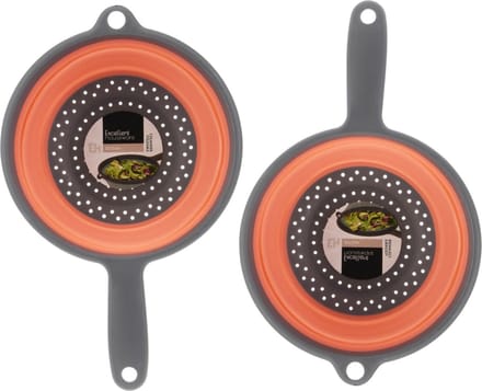 Excellent Houseware opvouwbaar vergiet - 2x - oranje/grijs - 23 cm