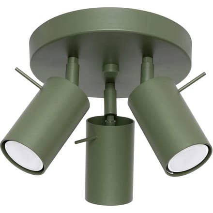 Plafondlamp RING 3P met 3 verstelbare spots op ronde plafondplaat - Sollux Lighting - IP20 - Olijfgroen staal behuizing - 19.5 x 19.5 x 18.5 cm - 3 x GU10 LED, exclusief lichtbron - 3 x 10 W - Moderne plafondlamp voor gang, hal en slaapkamer