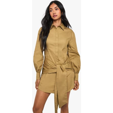 boohoo Dames Wikkel-shirtjurk | Khaki | Maat: 8