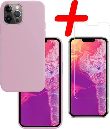 Hoesje Met Screenprotector - Geschikt voor Apple iPhone 13 Pro Max - Sterk & Shockproof - Back Cover - Siliconen Case - Telefoon Hoes - Lila