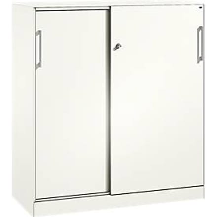 Schuifdeurkast ASISTO C 3000, 3 ordnerhoogten, met afdekplaat, breedte 1200 mm, wit/wit