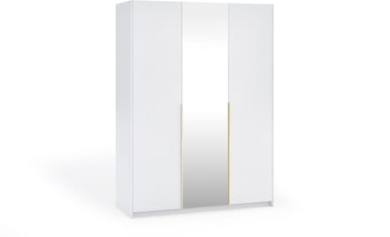 Kledingkast Apollonia met Spiegel 150 x 204 cm (wit, gouden handgrepen)