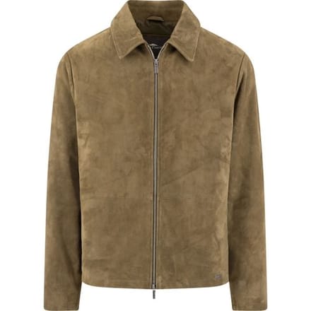 Fynch-Hatton Jack Velours Full Zip Turndown Collar Donker Khaki / male