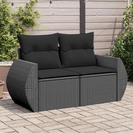 vidaXL - Tuinbank - 2-zits - met - kussens - poly - rattan - zwart