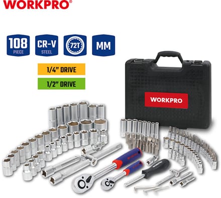 WORKPRO WP202535 Dopsleutelset 1/2 en 1/4 CR-V 108-delig in koffer