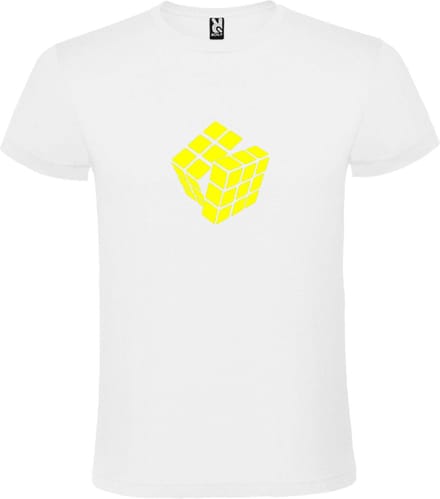 Wit T-Shirt met “ Rubik's Kubus “ afbeelding Neon Geel Size XL